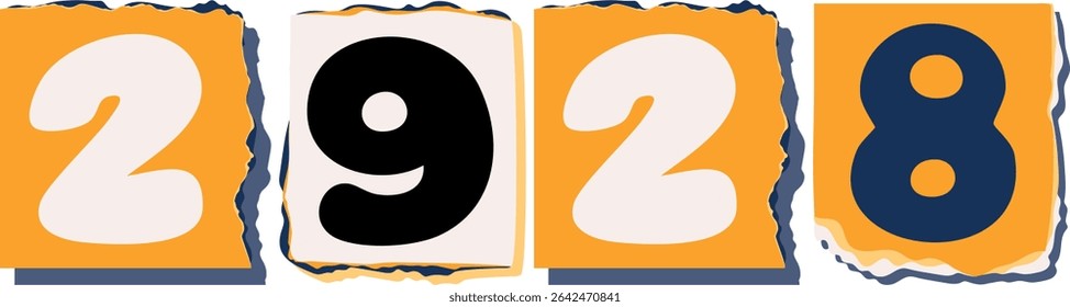 2928 Retro torn paper number Design art