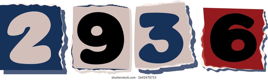 2936 Retro torn paper number Design art