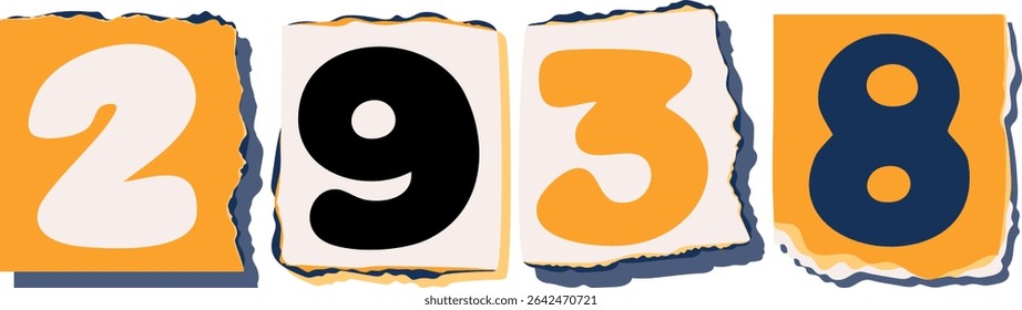 2938 Retro torn paper number Design art