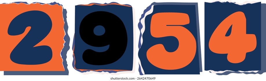 2954 Retro torn paper number Design art