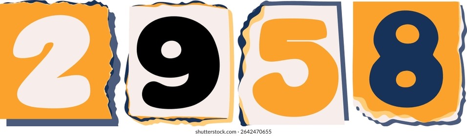 2958 Retro torn paper number Design art