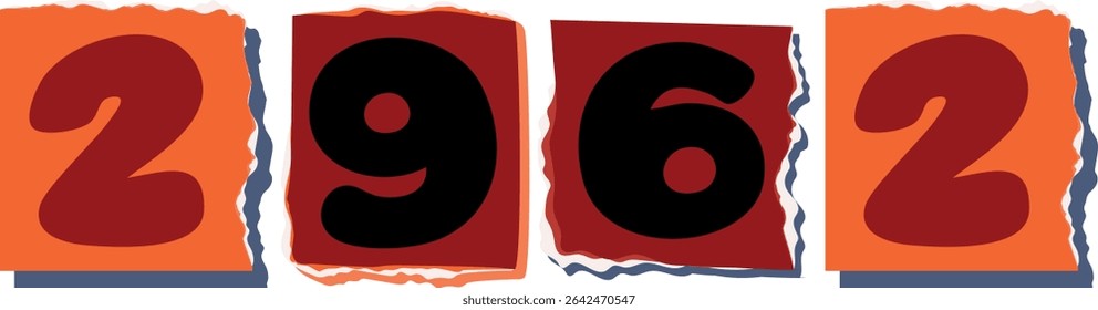 2962 Retro torn paper number Design art