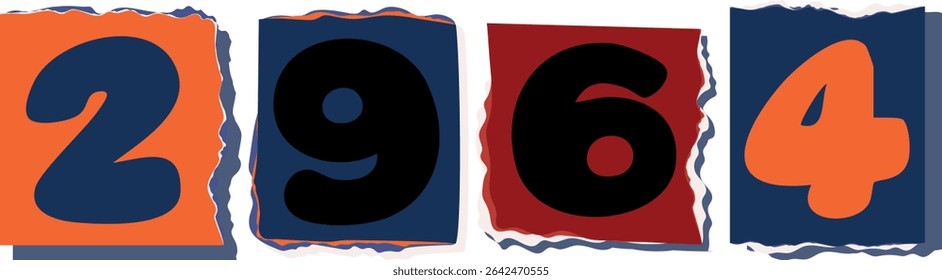 2964 Retro torn paper number Design art