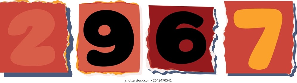 2967 Retro torn paper number Design art