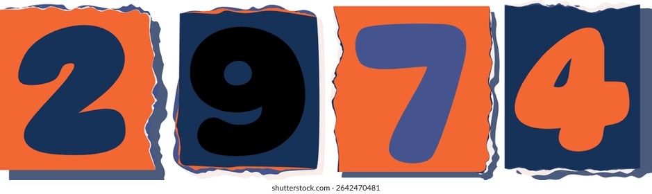2974 Retro torn paper number Design art
