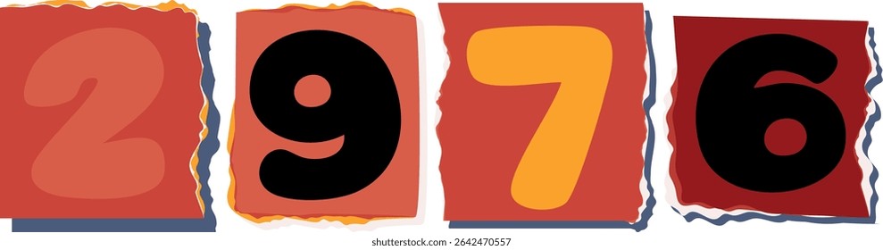 2976 Retro torn paper number Design art