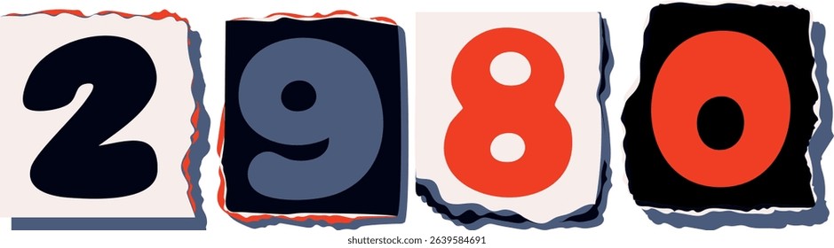2980 Retro torn paper number Design art