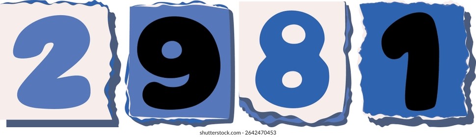 2981 Retro torn paper number Design art