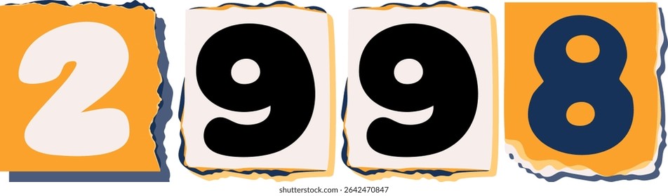2998 Retro torn paper number Design art