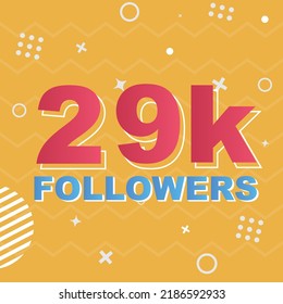 29k Followers Card Celebration Vector. 29000 Followers Congratulation Post Social Media Template. Modern colourful design.