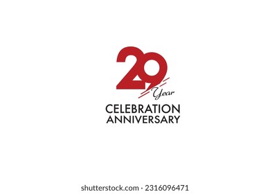 29th, 29 years, 29 year anniversary with red color isolated on white background, vector design for celebration vector