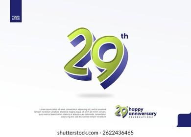 Número 3D del 29 aniversario con diseño de jubileo de plata en verde pera y azul violeta