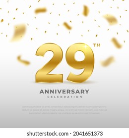 29th anniversary celebration with gold glitter color and white background. Vector design for celebrations, invitation cards and greeting cards.