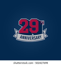 29th Anniversary Celebration Logo using 3d Number, Red Colored Isolated in Blue Background. Retro Style 