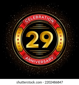 29th anniversary celebration with red ribbon isolated on black background, vector design