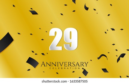 29th Anniversary celebration Vector background White paper art text and sparkling confetti on yellow Premium Vector for Birthday or wedding party
