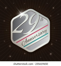 29th Anniversary - Classy and Modern silver emblem / Seal / Badge - vector illustration on  rays and stars background 