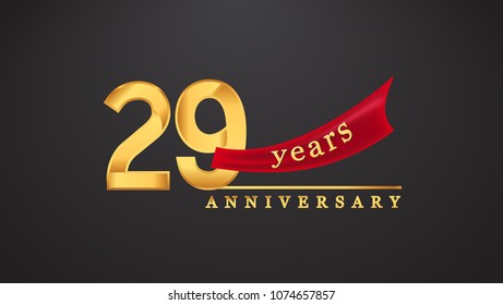 29th anniversary design logotype golden color with red ribbon for anniversary celebration