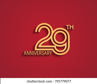 29th anniversary design logotype with line style golden color for celebration event isolated on red background