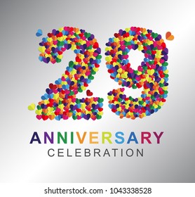 29th anniversary design logotype paper hearts multi-color for celebration