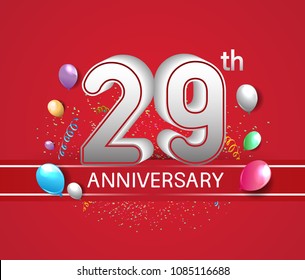29th anniversary design red background with balloons and confetti for company celebration event 