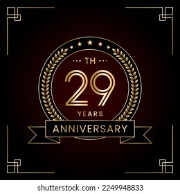 29th Anniversary Logo Design Concept with Laurel wreath for Birthday Celebration Event. Line Art Design, Logo Vector Template