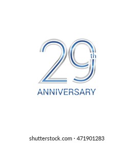 29th anniversary logo design uses three lines which form the numbers.  years anniversary signs . Silver and blue color anniversary