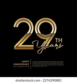 29th anniversary logo with double line style. Gold line art design. Logo Vector Template