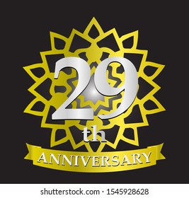 29th anniversary logo with silver and gold ribbon. Vector design template elements for your birthday celebration.
