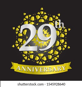 29th anniversary logo with silver and gold ribbon. Vector design template elements for your birthday celebration.