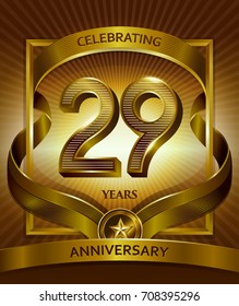 29th anniversary logo. Vector and illustration shiny gold ribbon