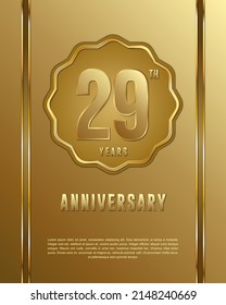 Logotipo del 29º aniversario. Diseño de planilla de celebración del aniversario con anillo de oro para folletos, folletos, revistas, póster de folleto, banner, web, invitación o tarjeta de saludo. Ilustraciones vectoriales.