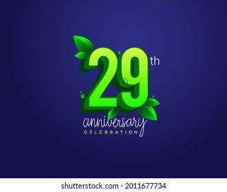 29th anniversary logotype with leaf and green colored, isolated on blue background.
