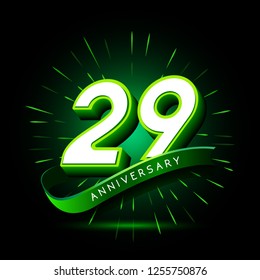 29th anniversary neon text vector design template. green number neon logo, light banner design element colorful design trend, night bright advertising neon text anniversary event party template
