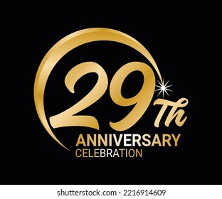29th Anniversary ordinal number Counting vector art illustration in stunning font on gold color on black background