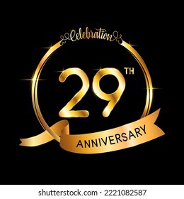 29th Anniversary. Perfect template design for Anniversary celebration event with gold color ribbon and ring, vector illustration