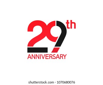 29th anniversary red and black design simple isolated on white background for celebration