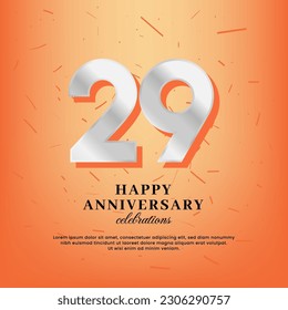 29th anniversary vector template with a white number and confetti spread on an orange background