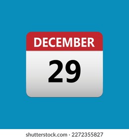 29th December calendar icon. December 29 calendar Date Month icon. Isolated on blue background