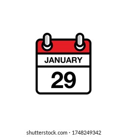 29th of January flat icon calendar date, time, day, month schedule. Vector illustration design