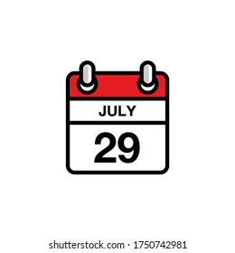 29th of July flat day of the month calendar icon. Date and time schedule concept. Vector illustration design