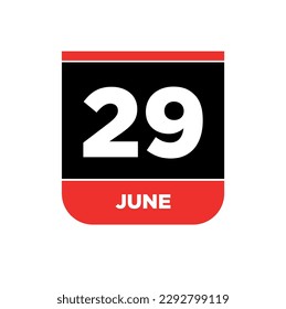 29th June Calendar date vector icon. 29 June lettering.