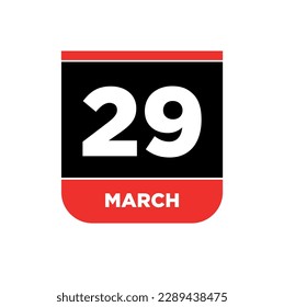 29. März Kalender Vektorsymbol. 29. März Typografie.