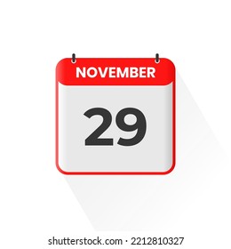 29th November calendar icon. November 29 calendar Date Month icon vector illustrator