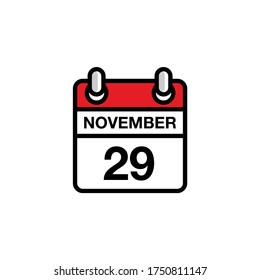 29th of November flat day of the month calendar icon. Date and time schedule concept. Vector illustration design