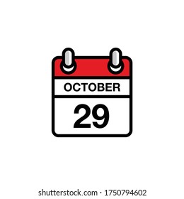 29 de octubre día plano del icono del calendario del mes. Concepto de fecha y hora. Diseño de ilustración de vector