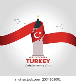 29th October Turkey Independence Day celebration design with city landmarks and social media post. Turkey national day 2024 banner, poster, background, greeting Vector EPS.