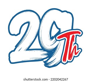 29th Ordinal Number counting vector art illustration with stunning font on red trim blue on white background