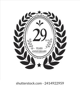 29th Years Anniversary celebration. Vector Template festive illustration black color with white background. Birthday or wedding party event decoration.