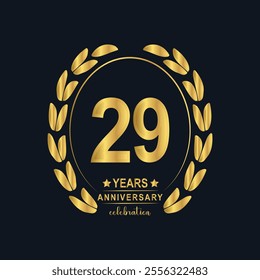 29th Years Anniversary celebration. Vector Template festive illustration Golden Color,. Birthday or wedding party event decoration.